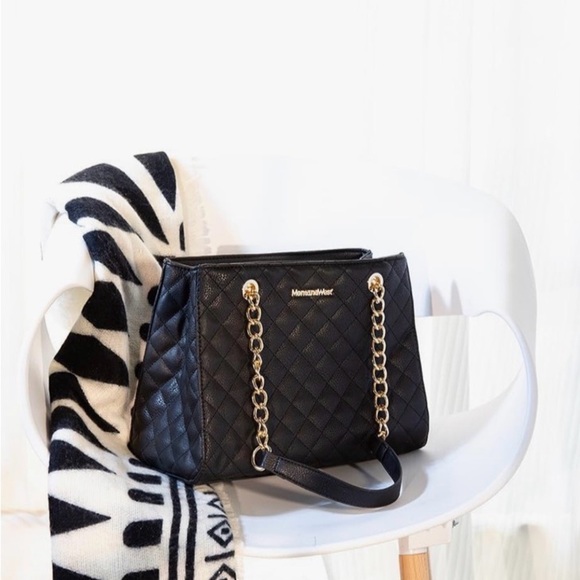 Montana West Quilted Black Tote with Gold Chain - Picture 2 of 5